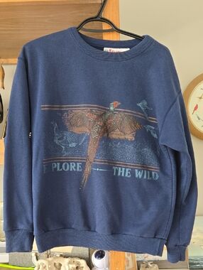 Vintage Crewneck Sweatshirt - Navy "Explore The Wild" Pheasant Graphic
